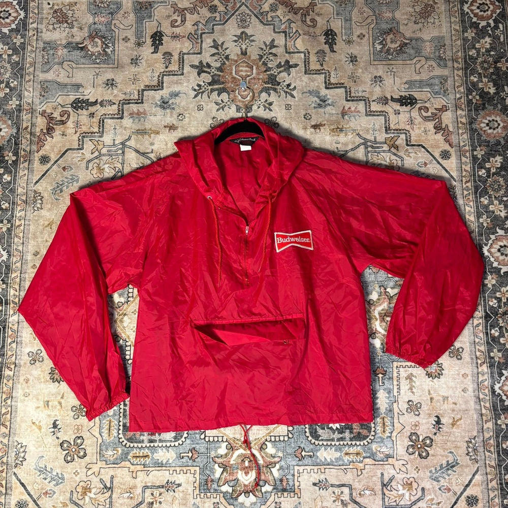 Vintage Budweiser Red Windbreaker Jacket XL Anheuser Busch A & Eagle Collection